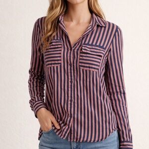 Express Pink and Blue Striped Button-Down Shirt